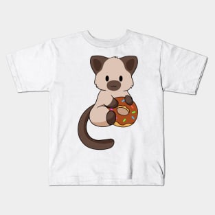 Siamese Cat with donut Kids T-Shirt